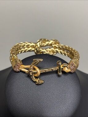 Kiel James Patrick Fortune Sailor Gold Tone Anchor Charm Braided Bracelet